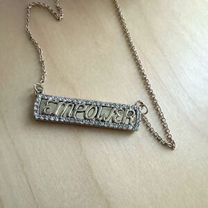 Empower Bar Charm Sign With Rhinestones  Pendant Necklace